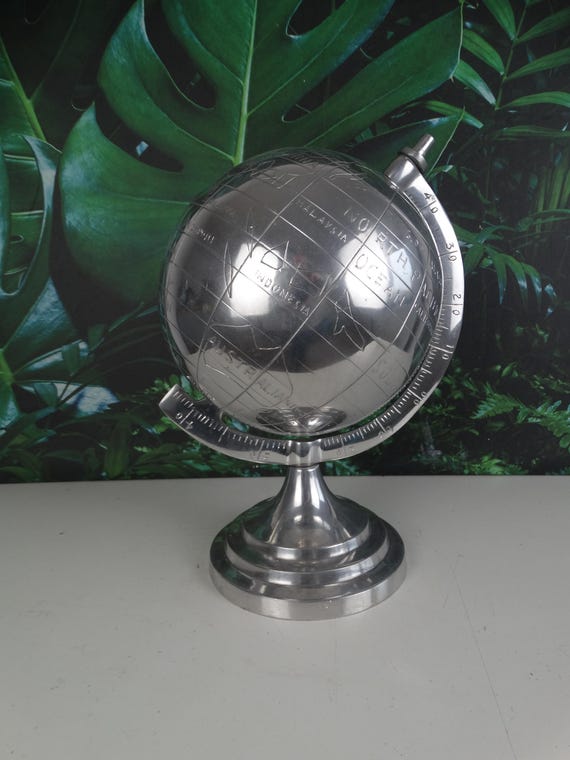Lebber vintage ® - Vintage Aluminum Globe - Art Deco antique look model, decoration desk study office practice.