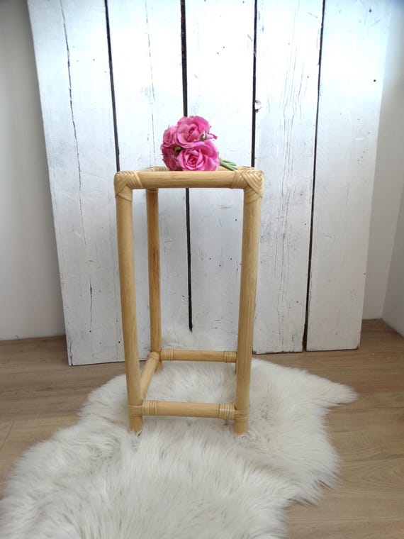 Lebber vintage® - Vintage plant - lamp table, rattan, smoked glass, 1970s.