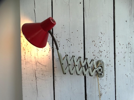 Lebber vintage® - Vintage scissor lamp / accordion lamp. Red / Grey scissor lamp. 1970s