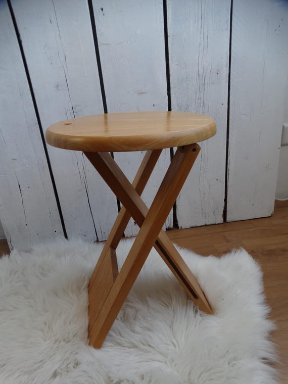 Lebber vintage® - Folding stool, wooden, ROGER TALLON, for SENTOU, 1980 French vintage design stool from the 80s