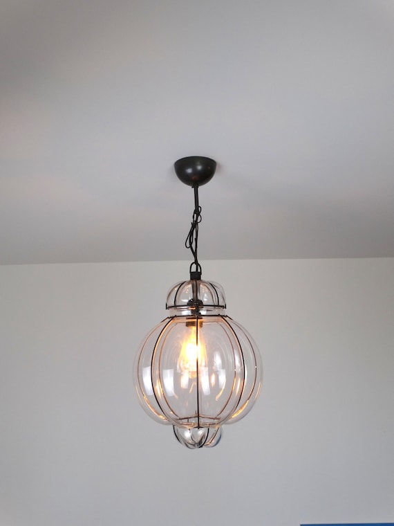 Lebber vintage® - Beautiful Venetian blown glass ceiling lamp, Lantern style lamp, Murano glass, Venetian lamp.