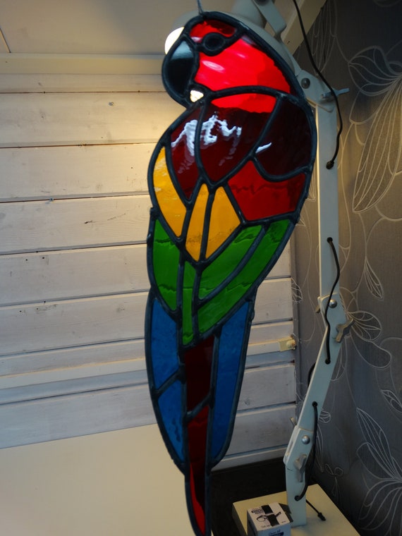 Vintage stained glass window hanger, PARROT