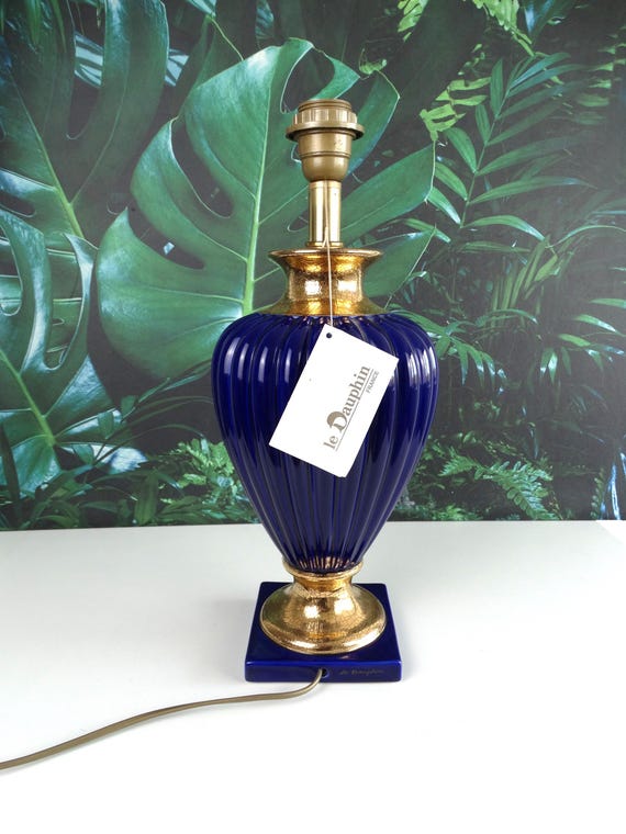 Lebber vintage® - Vintage Le Dauphin table lamp, cobalt blue with gold. Maison Le Dauphin.