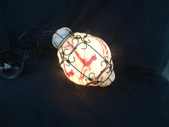 Venetian hanging lamp - white mixed matt glass - mouth blown - 1970s - glass and iron - vintage