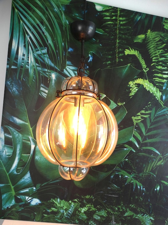 Lebber vintage® - Beautiful Venetian blown glass ceiling lamp, Lantern style lamp, Murano glass, Venetian lamp.