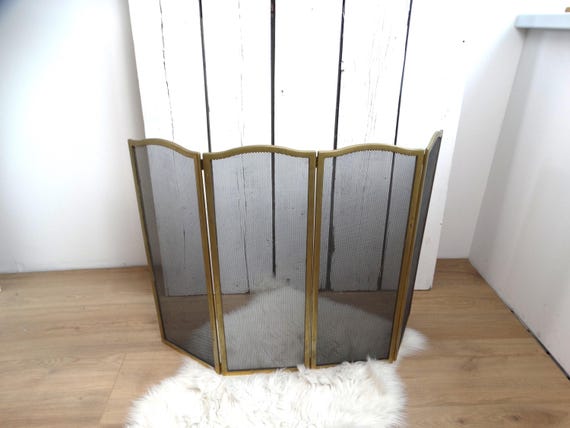 Lebber Vintage® - Antique copper fireplace screen, fireplace accessories, vintage fireplace decor. Folding fireplace screen!