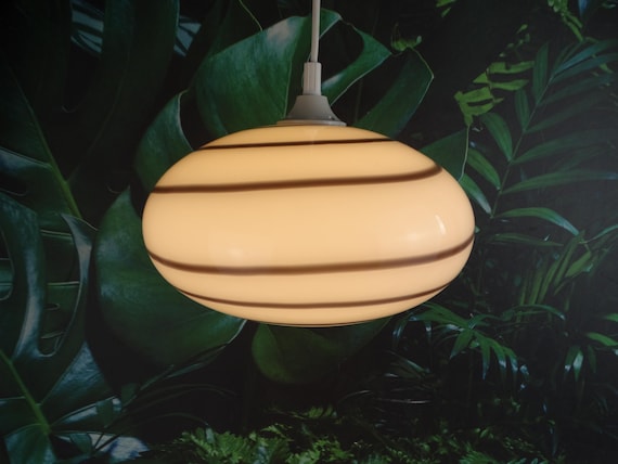Lebber Vintage® - Zebra pendant lamp, oval glass swirl lamp. German glass lampshade with black and white stripes. EGLO Zebra Table Lamp