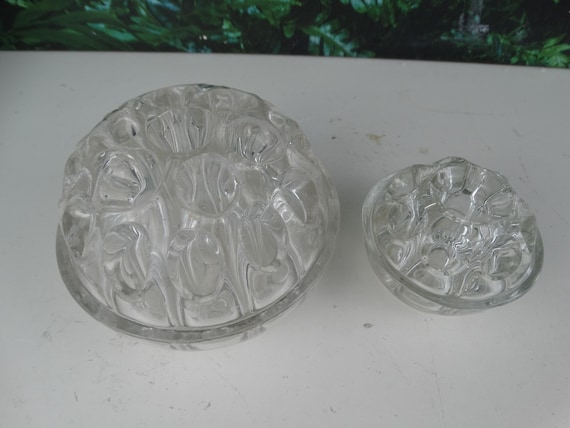 Lebber vintage® - 2 pieces Vintage French glass flower frog button holder Reims France Collectible glass souvenir.