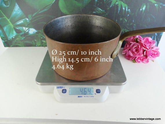 Lebber vintage® - Very large copper pan, Ø 25 cm 10 inch, high 14.5 cm 6 inch, 4.64 kg