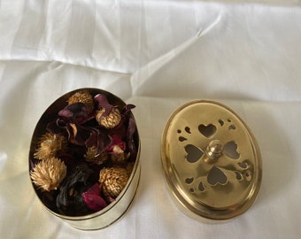 Brass Trinket Box ~ Brass Fragrance / Potpourri Keeper ~ Votive Holder