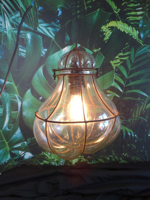 Lebber vintage® - Beautiful Venetian blown glass ceiling lamp, Lantern style lamp, Murano glass, Venetian lamp.