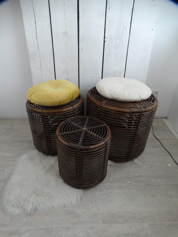 Lebber vintage® - Side table, pouffe, pedestal, Rattan from the 70s.