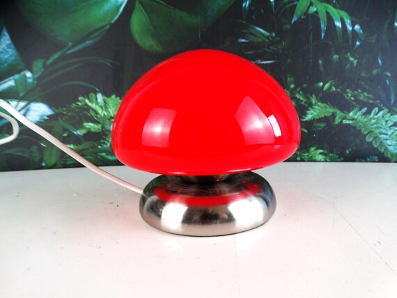 Lebber vintage® - Vintage mushroom table lamp - red glass with metal base - 1980
