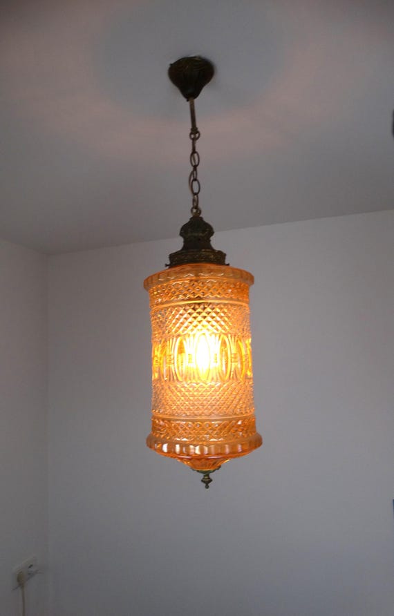 Lebber vintage® - Vintage Amber Glass Swag Lamp: Mid-Century Hanging Light.