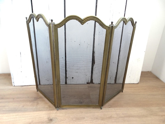 Lebber Vintage® - Antique copper fireplace screen, fireplace accessories, vintage fireplace decor. Folding fireplace screen!