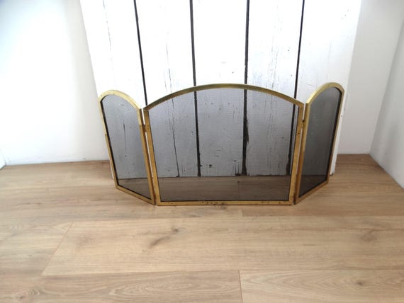 Lebber Vintage® - Antique copper fireplace screen, fireplace accessories, vintage fireplace decor. Folding fireplace screen!