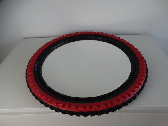 Lebber vintage® - IKEA Volda bicycle tire mirror - 20" round - red and black rubber frame - 1999 - vintage IKEA - bicycle decor - bicycle enthusiast