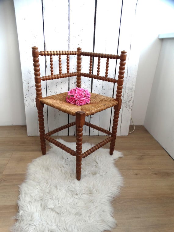 Lebber vintage® - Antique beech wood hand-turned so-called Bobbin chair, with rush seat!