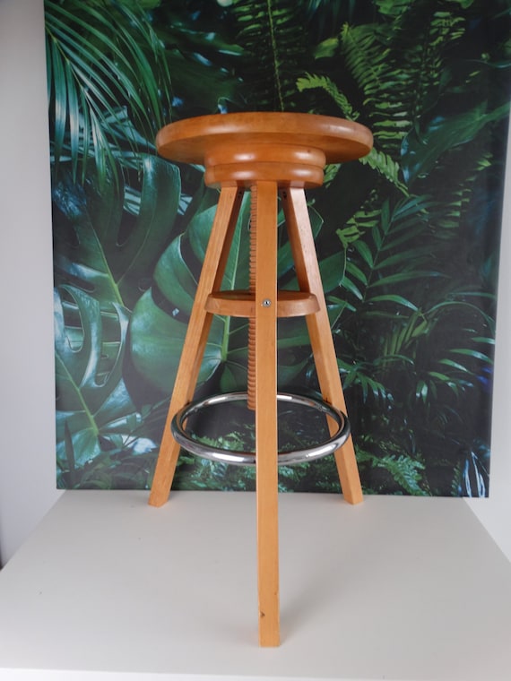 Lebber vintage® - Solid wood adjustable screw stool, craftsman vintage stool 1980s Active