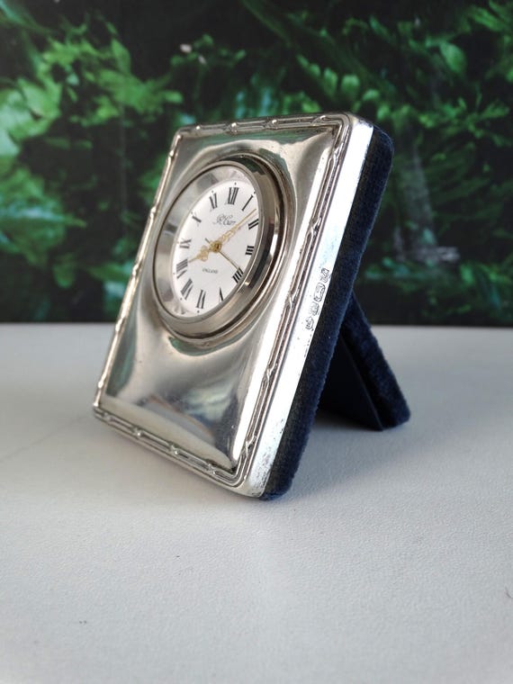 Lebber vintage® - Beautiful Vintage Silver Ron Carr desk/travel clock. Stamped hallmark.