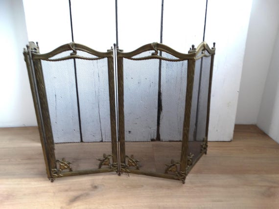 Lebber Vintage® - Antique copper fireplace screen, fireplace accessories, vintage fireplace decor. Folding fireplace screen!