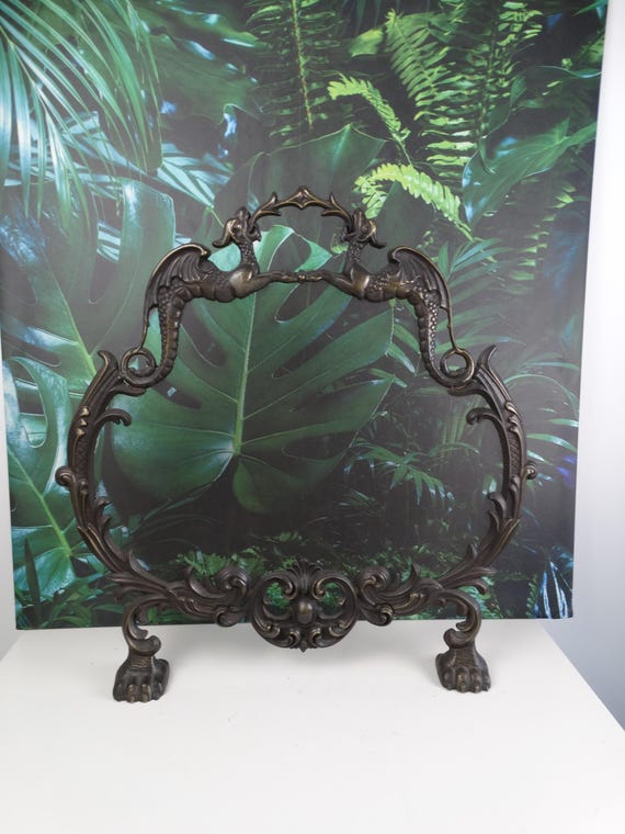 Lebber vintage® - Antique fireplace screen, brass / copper fireplace screen, vintage fireplace screen.