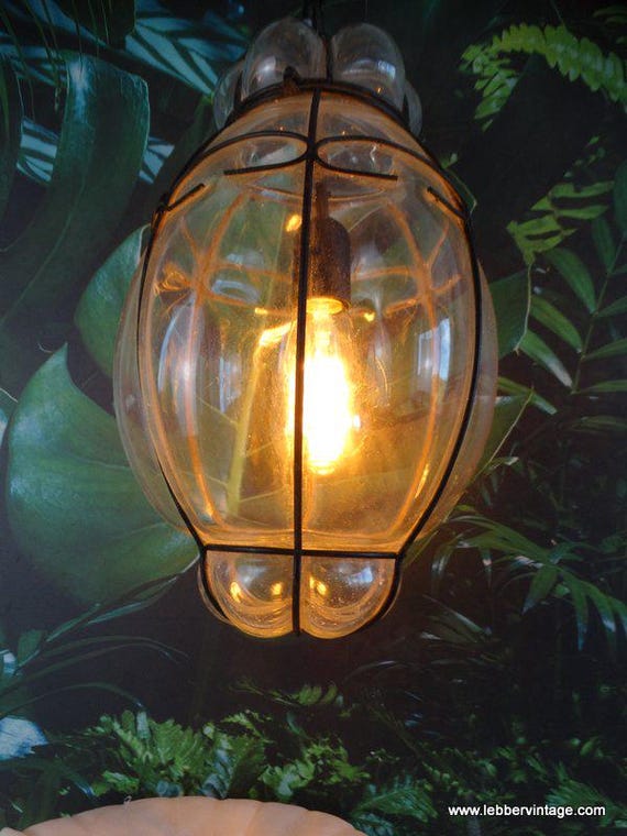 Lebber vintage® - Beautiful blown glass ceiling lamp, lantern style lamp, Murano glass, Venetian lamp.