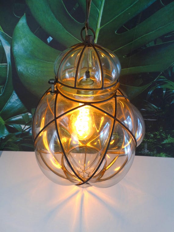 Lebber vintage® - Beautiful Venetian blown glass ceiling lamp, Lantern style lamp, Murano glass, Venetian lamp.