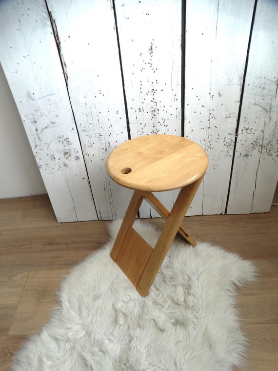 Lebber vintage® - Folding stool, wooden, ROGER TALLON, for SENTOU, 1980 French vintage design stool from the 1980s