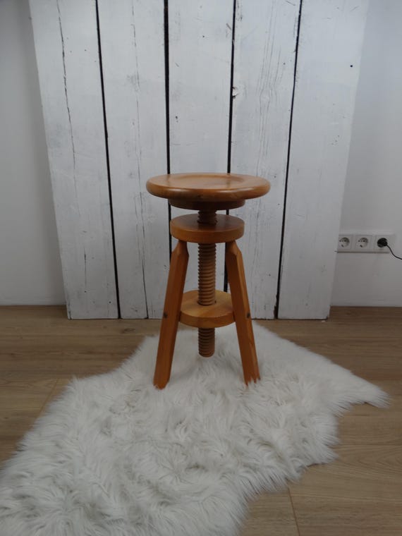 Lebber vintage® - Solid wood adjustable screw stool, craftsman vintage stool 1980s Active