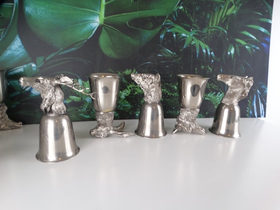 Lebber vintage® - Silver-plated stirrup cup with animal heads, snaps cup, spirits, hunting cup! Hare, Deer, Wolf, Horse, Wild Boar