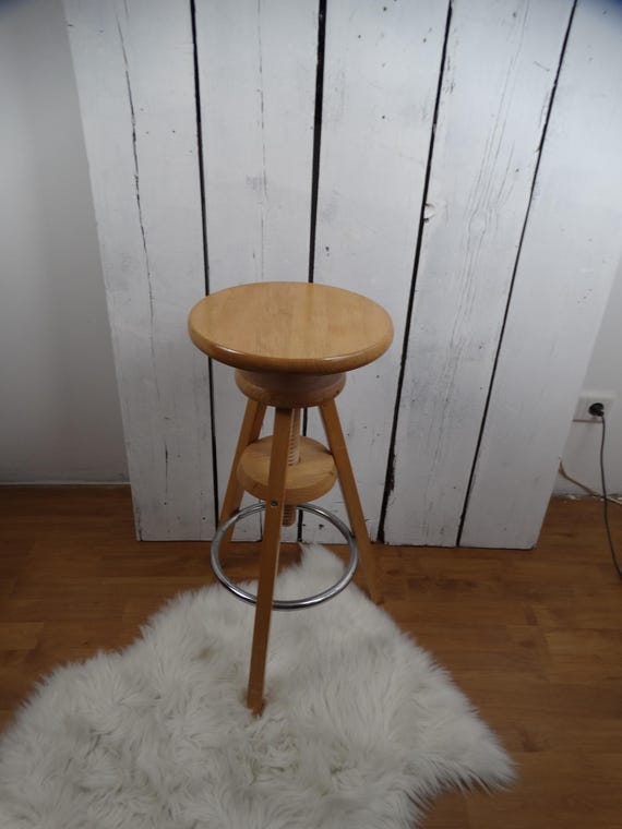 Lebber vintage® - Solid wood adjustable screw stool, craftsman vintage stool 1980s Active