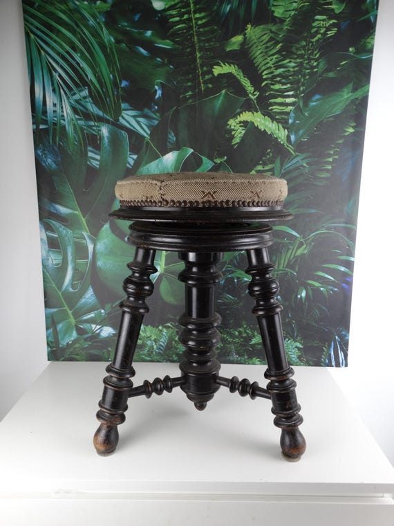 Lebber vintage® - Screw stool. Piano stool, height adjustable stool! With authentic fabric.