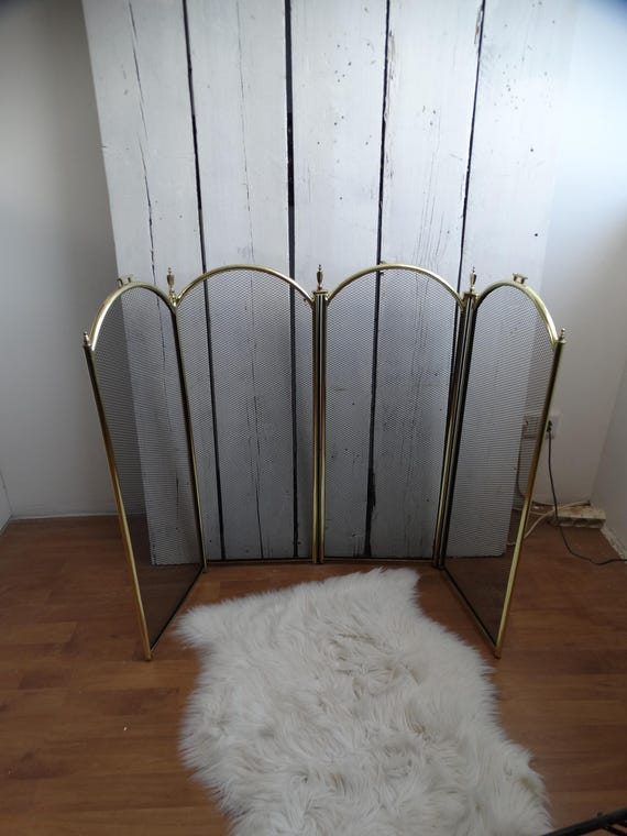 Lebber vintage® - Beautiful Victorian Antique fireplace screen / firewall - gold brass foldable 4 screen - classic luxury interior design