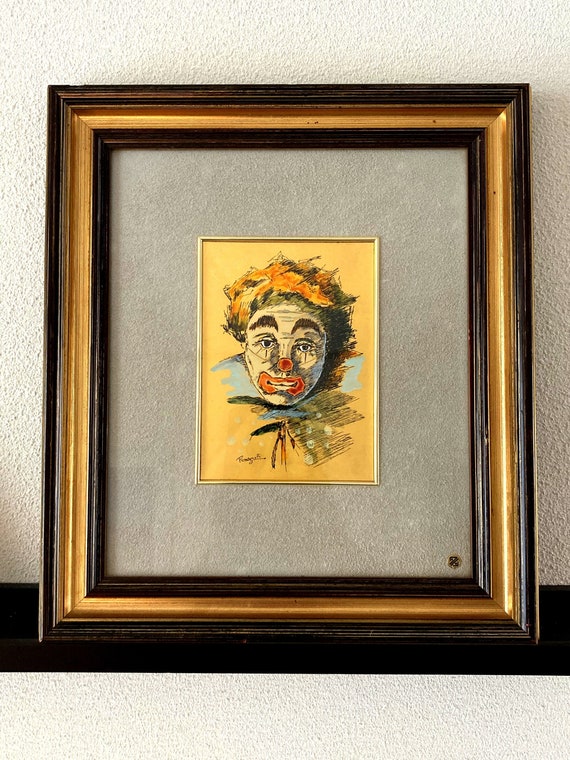 Vintage clown hand painted on gold leaf. rare!!!