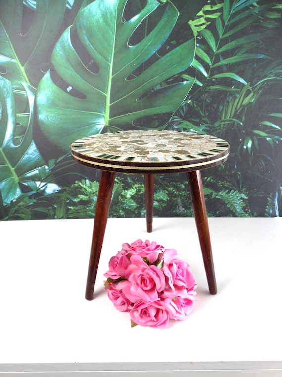 Lebber vintage® - Vintage side table with mosaic top, plant table, book table, picture frame table.