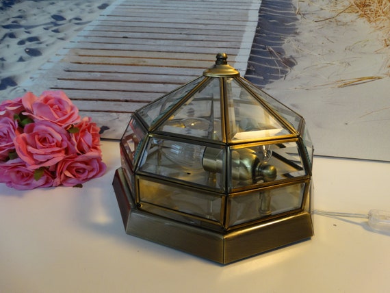 Lebber vintage® Vintage ceiling lamp - Stained glass - Facet cut glass.