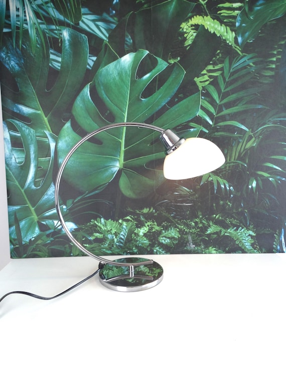 Lebber vintage® - Vintage Ikea lamp from the 1980s, chrome arc lamp with white glass shade.