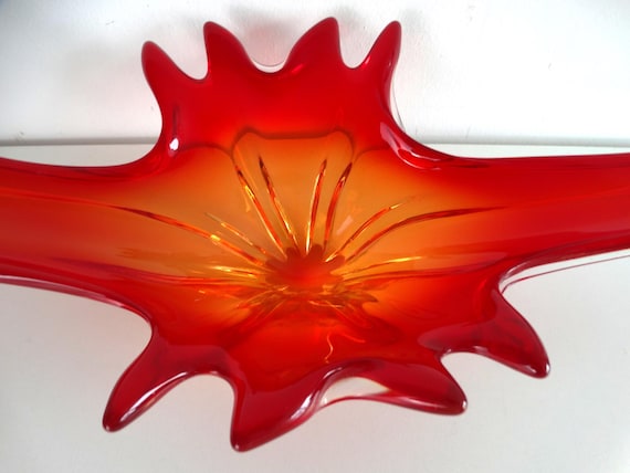 Lebber vintage® - Showpiece, Murano table vase from the 1970s. Table centerpiece, Orange - red.