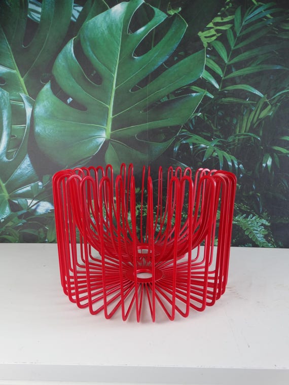 Lebber vintage® - Ehlén Johansson for Ikea Trådig design, red metal fruit bowl, vintage Sweden 1990s