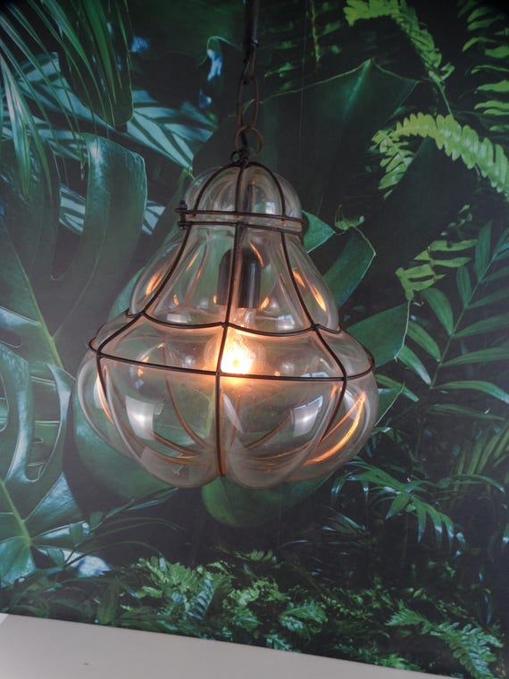 Lebber vintage® - Beautiful Venetian blown glass ceiling lamp, Lantern style lamp, Murano glass, Venetian lamp.