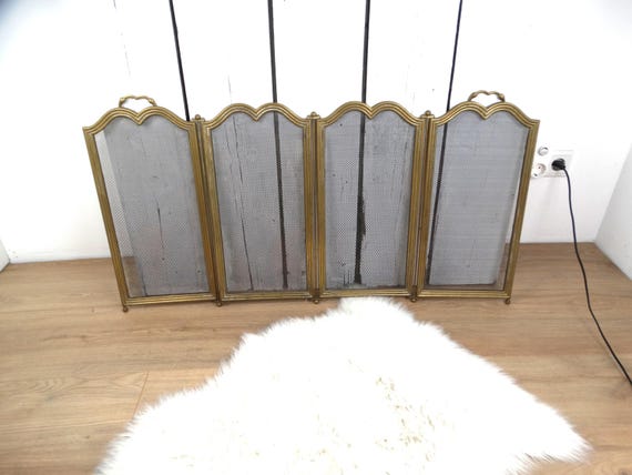 Lebber Vintage® - Antique copper fireplace screen, fireplace accessories, vintage fireplace decor. Folding fireplace screen!