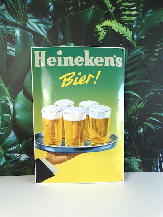 Lebber vintage® - HEINEKEN BEER, metal enamel advertising sign 90s, Holland Dutch Heineken Beer Collectible Sign, Beer Distillery.