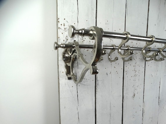 Lebber vintage® - Beautiful wagon coat rack made of nickel-plated brass, French train coat rack, art deco style, beautiful coat rack, with 16 coat hooks.