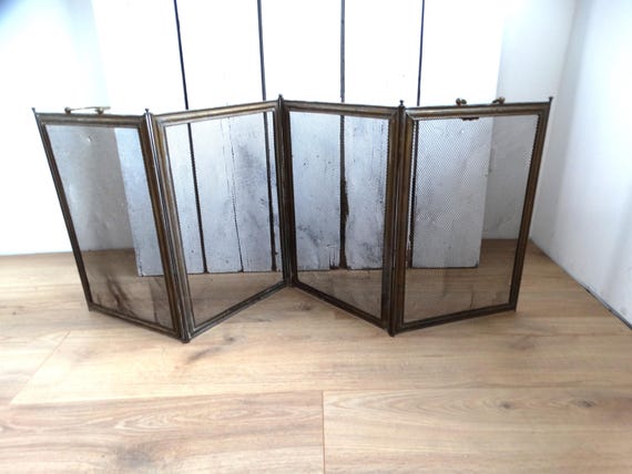 Lebber Vintage® - Antique copper fireplace screen, fireplace accessories, vintage fireplace decor. Folding fireplace screen!