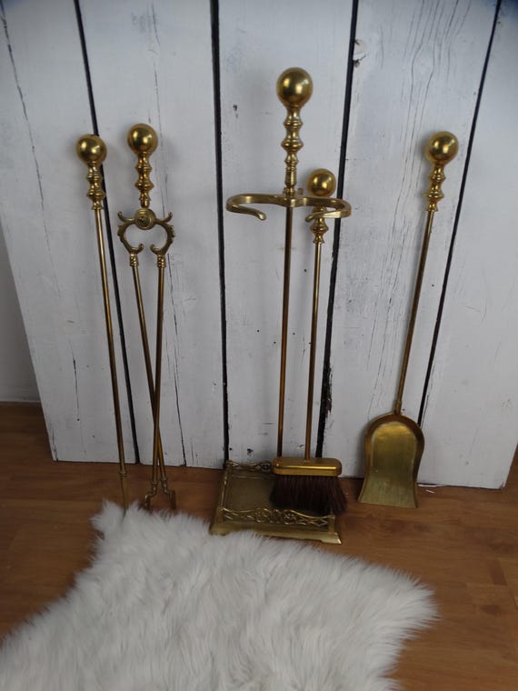 Lebber vintage® - Solid brass fireplace set, extra heavy tools for the fireplace.
