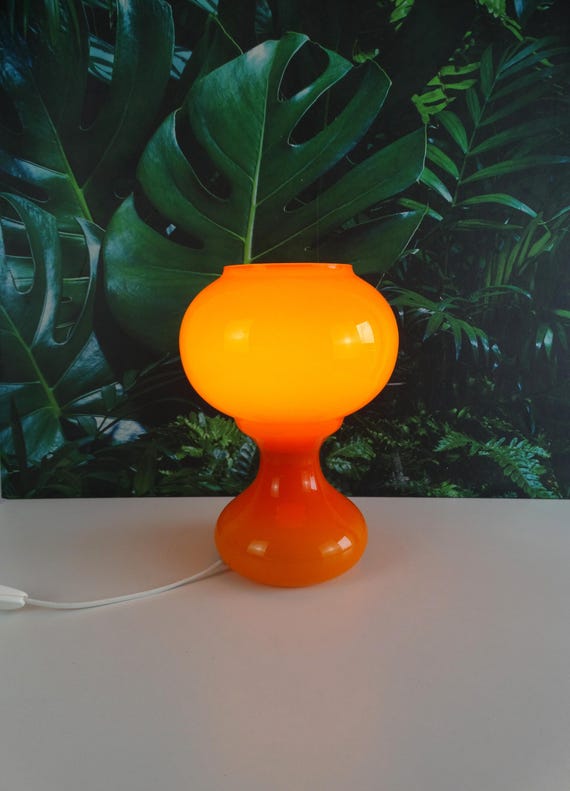 Lebber vintage® - Vintage Orange Opaline glass lamp - table lamp. 30 cm high