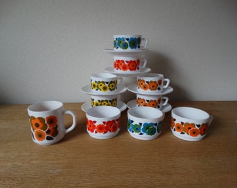 Lot De 2 Tasses à Thé Arcopal Vintage Motif Floral - Verre Opale, Occasion Bon état, Origine France