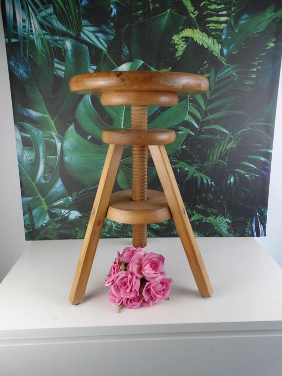 Lebber vintage® - Solid wood adjustable screw stool, craftsman vintage stool 1980s