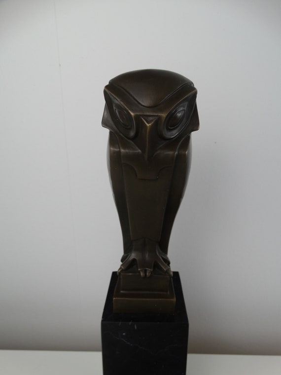 Lebber vintage® - Bronze owl in Art deco style - Bronze owl on marble base.